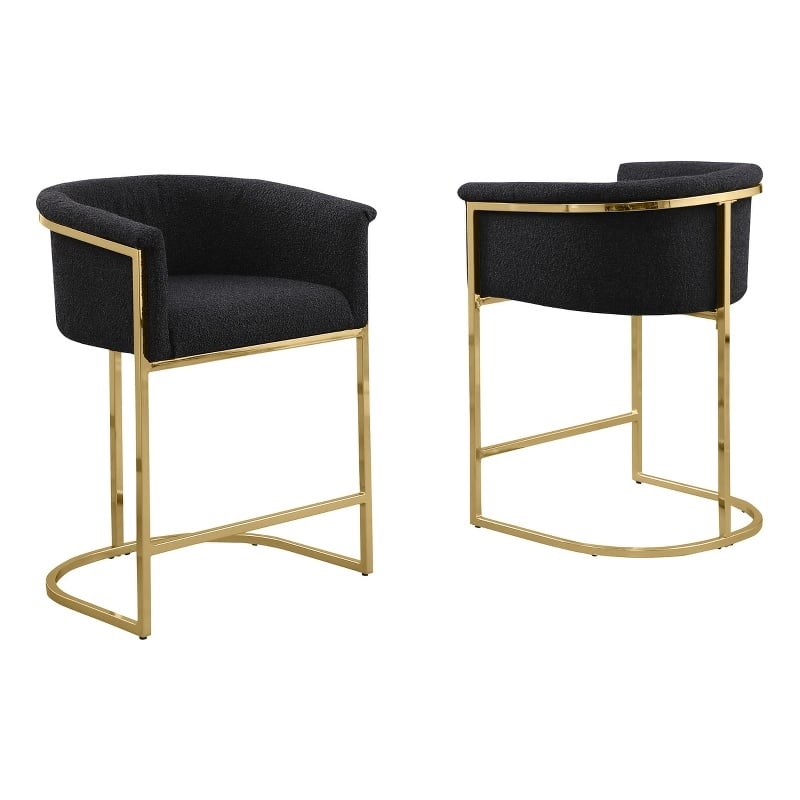 Best Quality Furniture Set of 2 Counterheight Chairs in Black Boucle Fabric