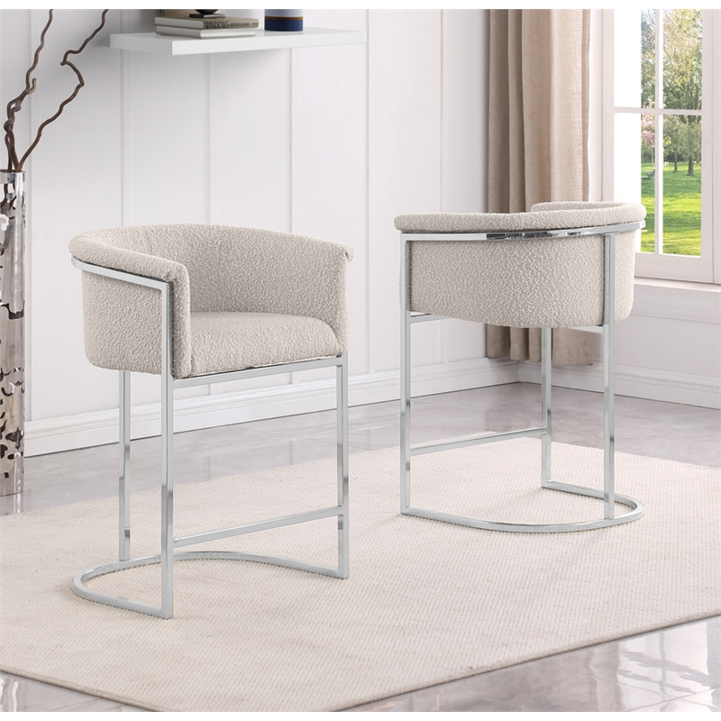 Best Quality Furniture Set of 2 Barstools in Cream Boucle Fabric