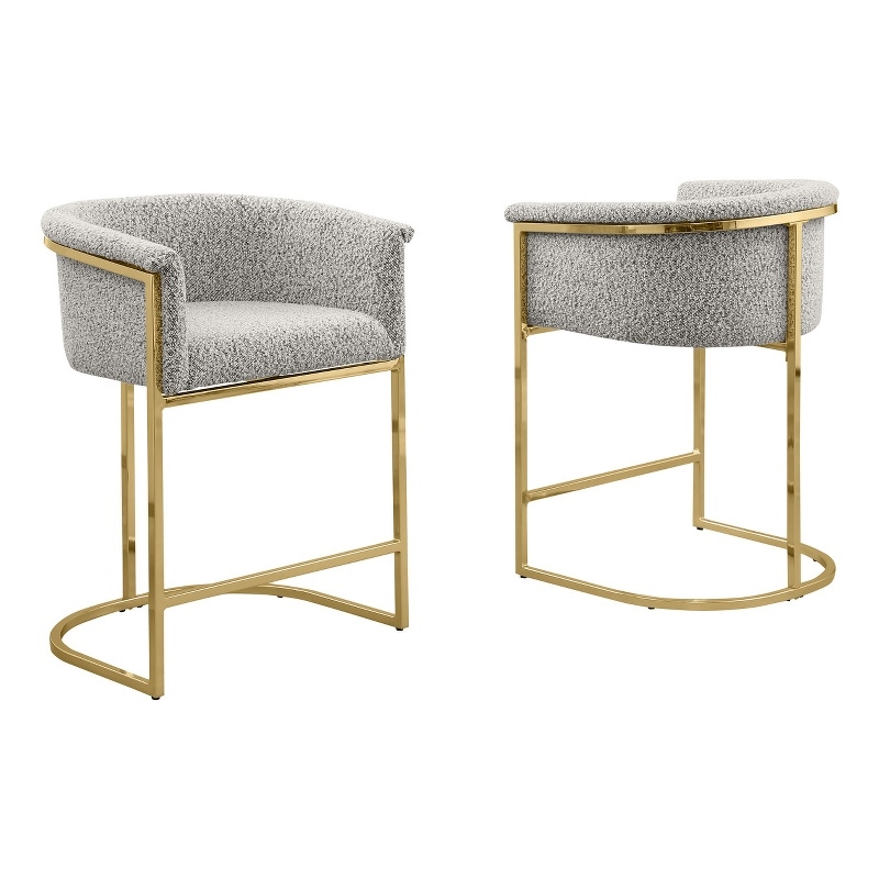 Best Quality Furniture Set of 2 Barstools in Rich Gray Boucle Fabric