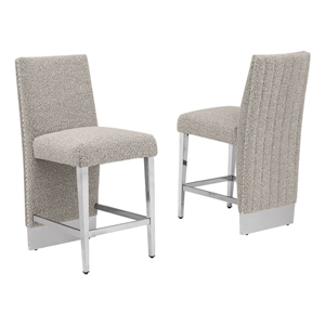 Best Quality Furniture Set of 2 Counterheight Chairs in Gray Boucle Fabric