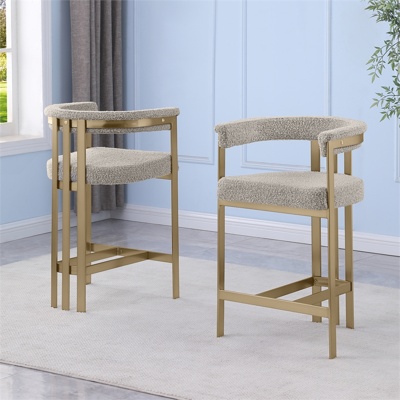 Best Quality Furniture Set of 2 Counterheight Chairs in Gray Boucle Fabric