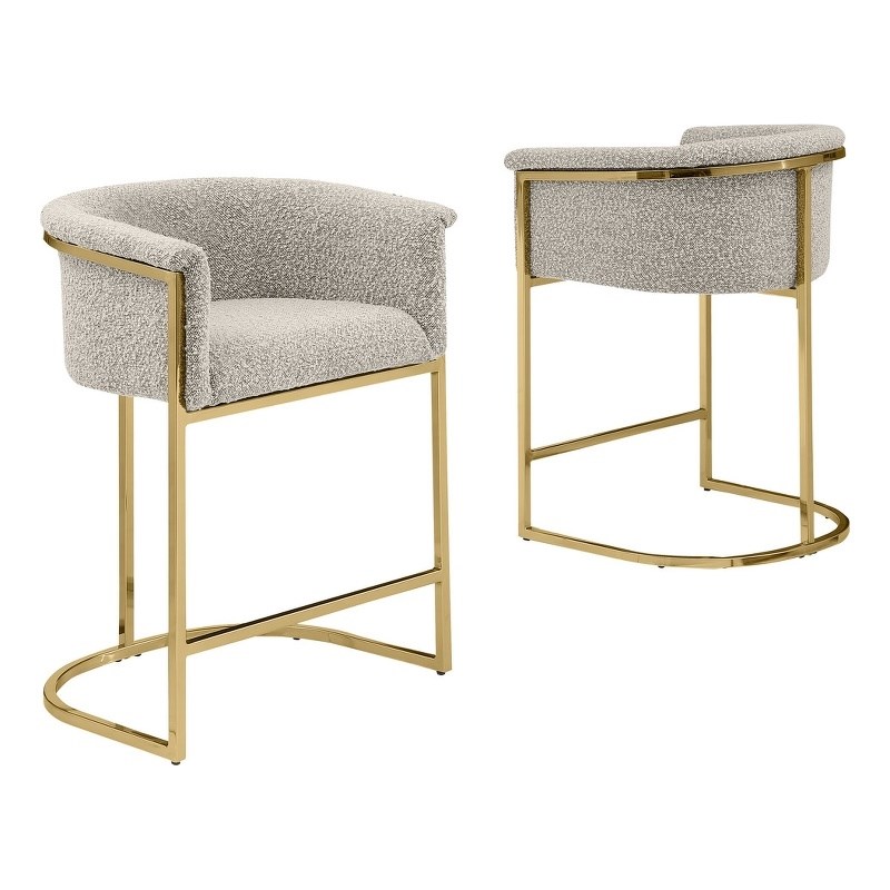 Best Quality Furniture Set of 2 Barstools in Gray Boucle Fabric