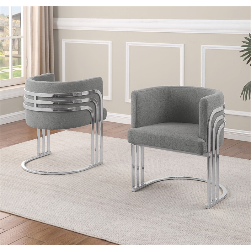 Best Quality Furniture Gray Teddy Fabric Side Chairs with Chrome