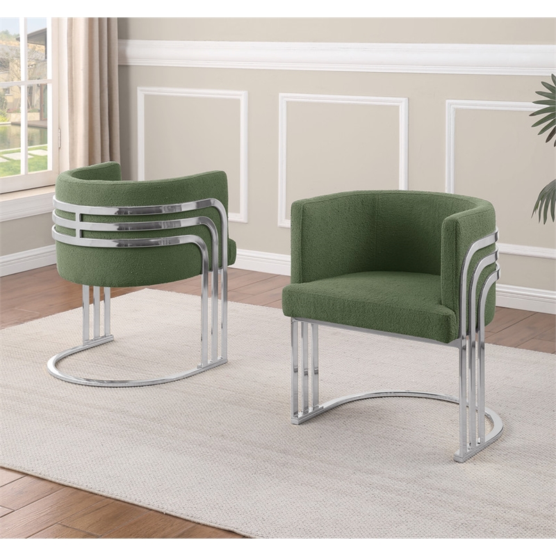 Best Quality Furniture Green Teddy Fabric Side Chairs with Chrome