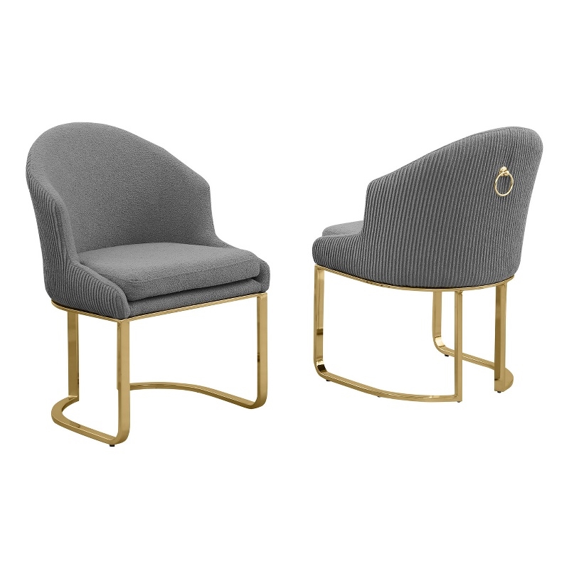 Best Quality Furniture Sled Side Chair with Gray Teddy Fabric and Pleated Back