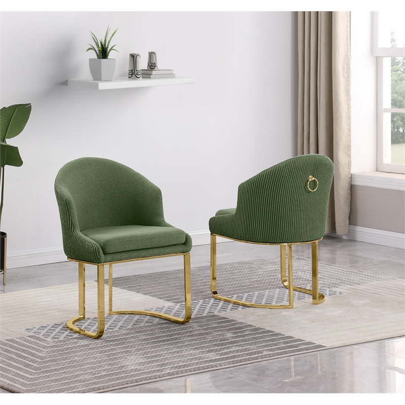 Best Quality Furniture Sled Side Chair with Green Teddy Fabric and Pleated Back