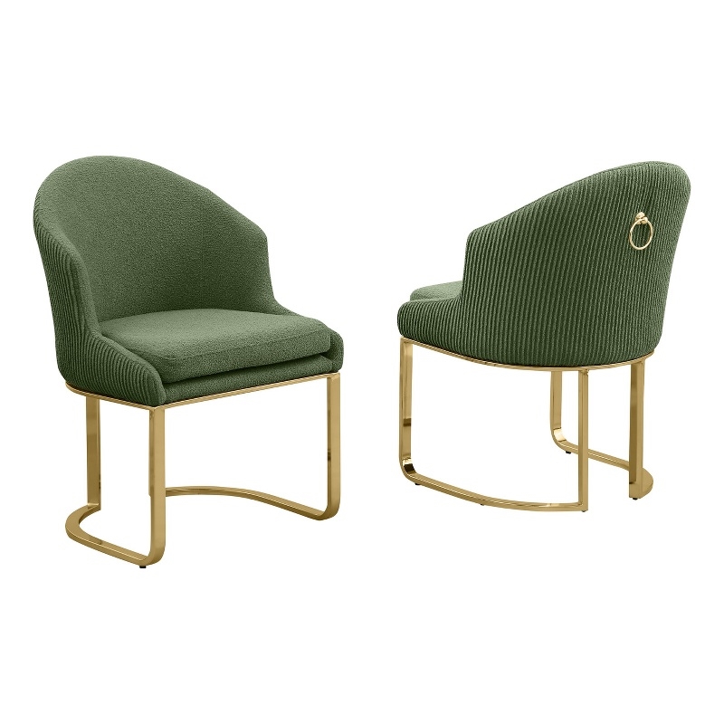 Best Quality Furniture Sled Side Chair with Green Teddy Fabric and Pleated Back