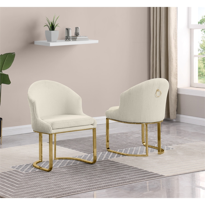 Best Quality Furniture Sled Side Chair with Cream Teddy Fabric and Pleated Back