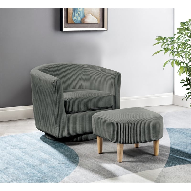 Best Quality Furniture 2pc Swivel Accent Chair with Ottoman in Gray Velvet