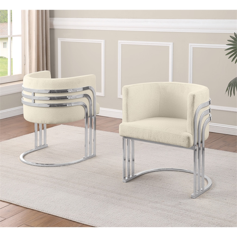 Best Quality Furniture Cream Teddy Fabric Side Chairs with Chrome