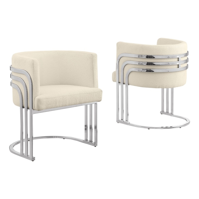 Best Quality Furniture Cream Teddy Fabric Side Chairs with Chrome