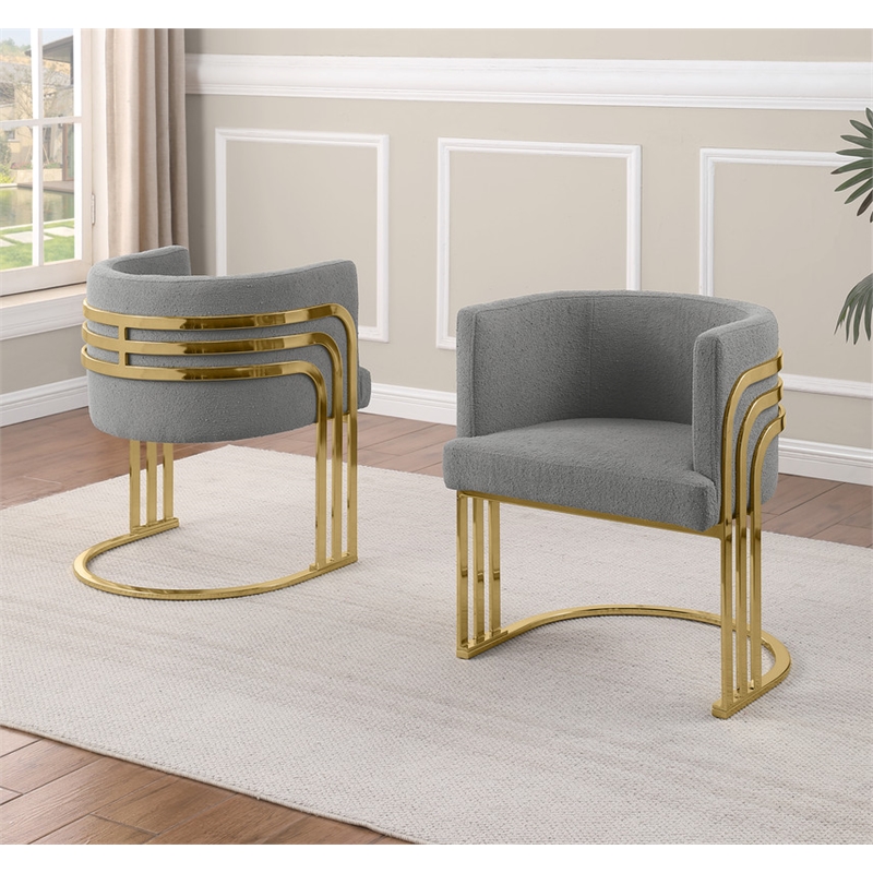 Best Quality Furniture Gray Teddy Fabric Side Chairs with Gold Chrome