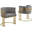 Best Quality Furniture Gray Teddy Fabric Side Chairs with Gold Chrome