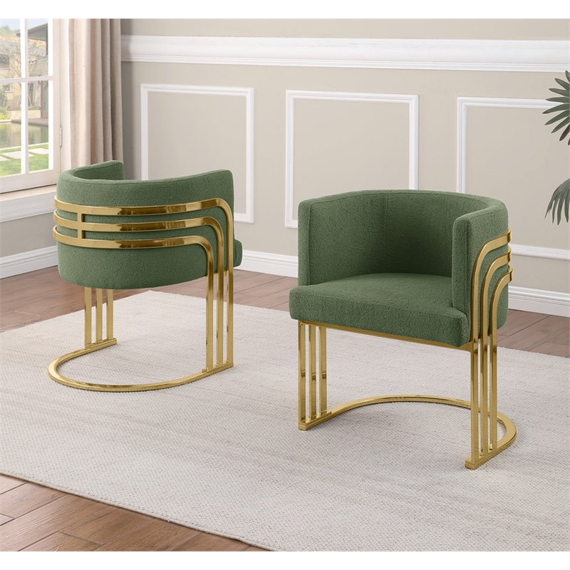 Best Quality Furniture Green Teddy Fabric Side Chairs with Gold Chrome