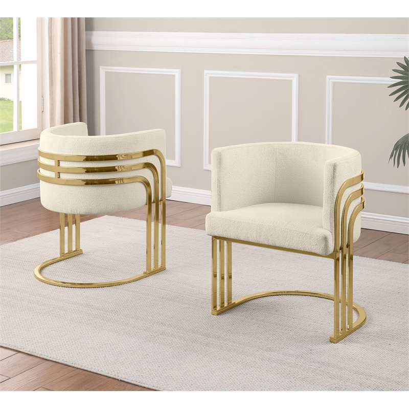Best Quality Furniture Cream Teddy Fabric Side Chairs with Gold Chrome