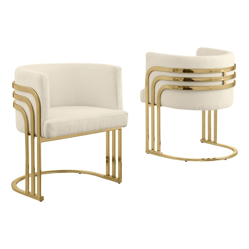 Best Quality Furniture Cream Teddy Fabric Side Chairs with Gold Chrome