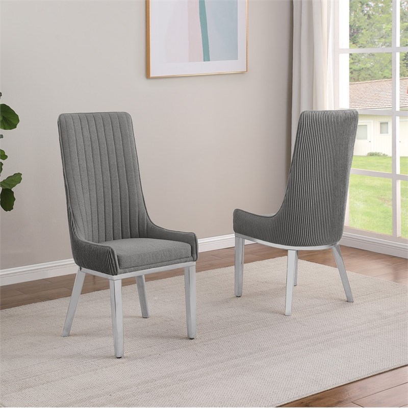 Best Quality Furniture Tall Pleated Back Teddy Fabric Side Chairs in Gray