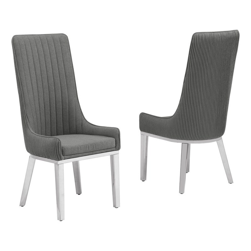 Best Quality Furniture Tall Pleated Back Teddy Fabric Side Chairs in Gray