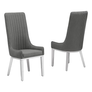 Best Quality Furniture Tall Pleated Back Teddy Fabric Side Chairs in Gray