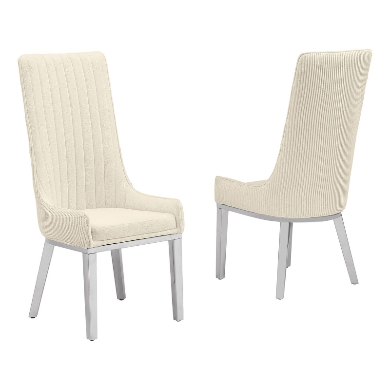 Best Quality Furniture Tall Pleated Back Teddy Fabric Side Chairs in Cream