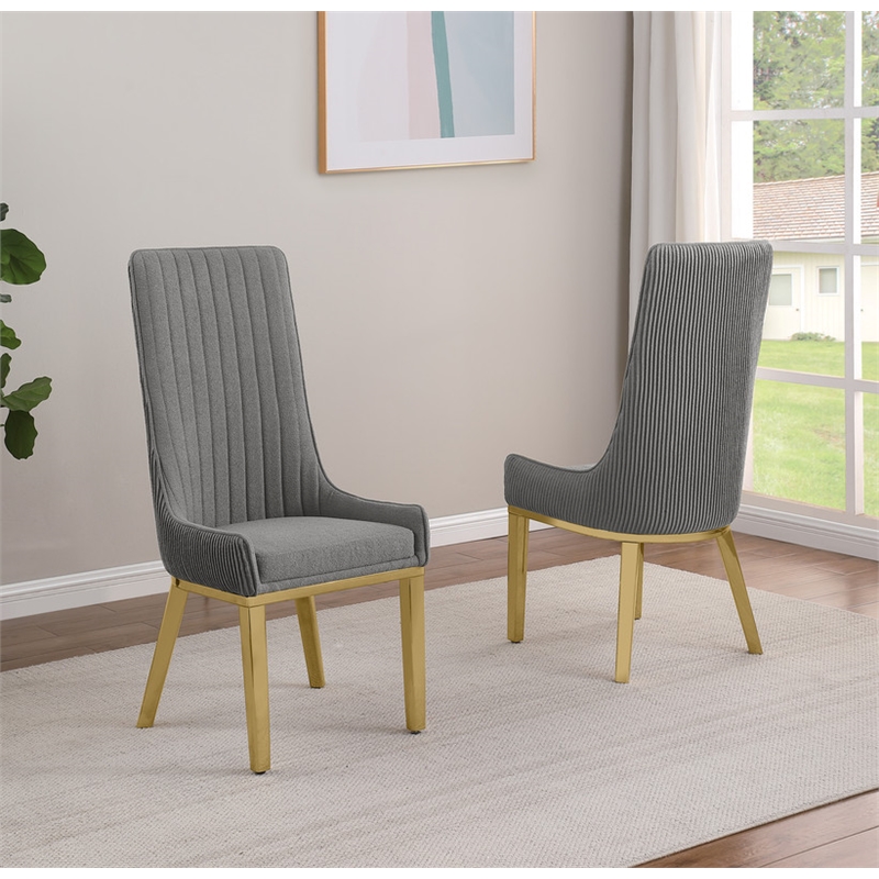 Best Quality Furniture Tall Pleated Back Teddy Fabric Side Chairs in Gray