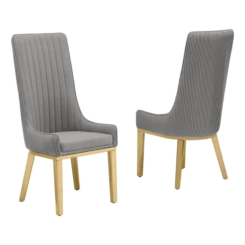 Best Quality Furniture Tall Pleated Back Teddy Fabric Side Chairs in Gray