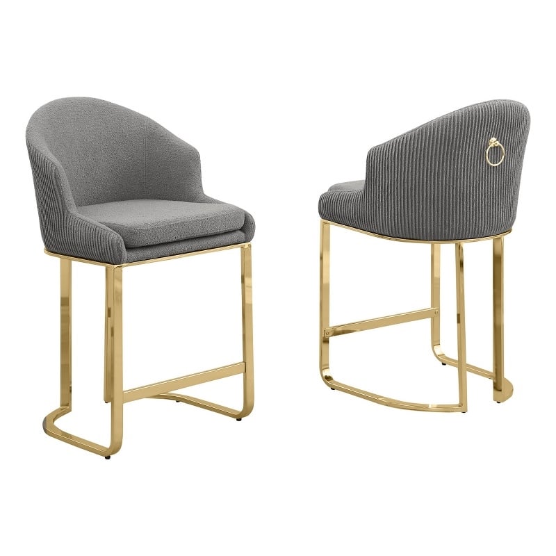 Best Quality Furniture Counterheight Teddy Fabric Chairs in Gray (Set of 2)