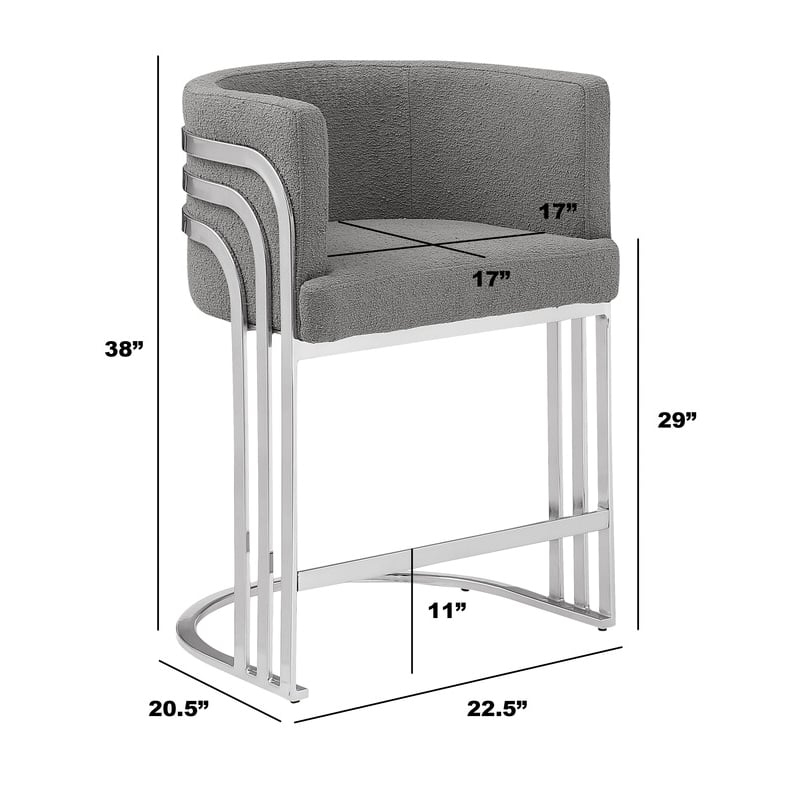 Best Quality Furniture Set of 2 Dark Gray Teddy Fabric Barstools with Chrome