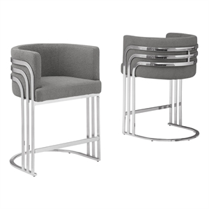 Best Quality Furniture Set of 2 Dark Gray Teddy Fabric Barstools with Chrome