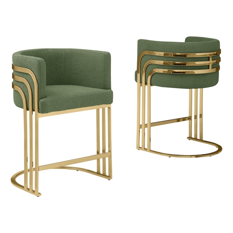 Best Quality Furniture Set of 2 Green Teddy Fabric Barstools with Chrome