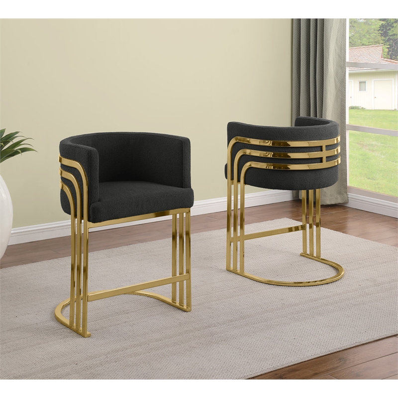 Best Quality Furniture Set of 2 Black Teddy Fabric Barstools with Chrome