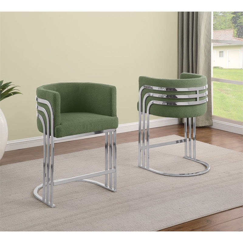 Best Quality Furniture Set of 2 Green Teddy Fabric Counterheight Chairs