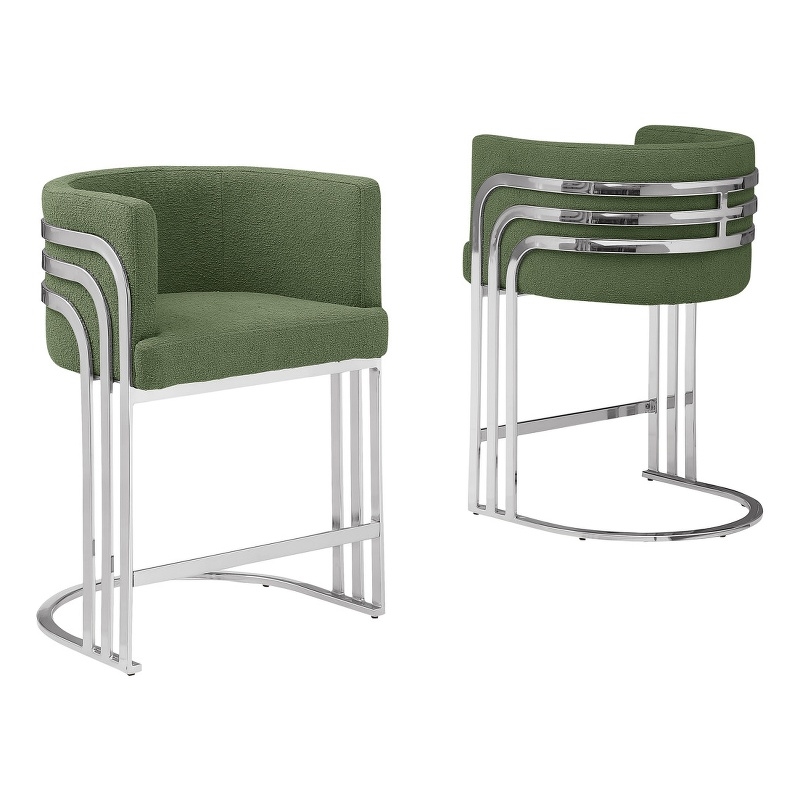 Best Quality Furniture Set of 2 Green Teddy Fabric Counterheight Chairs