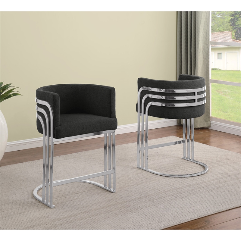 Best Quality Furniture Set of 2 Black Teddy Fabric Counterheight Chairs