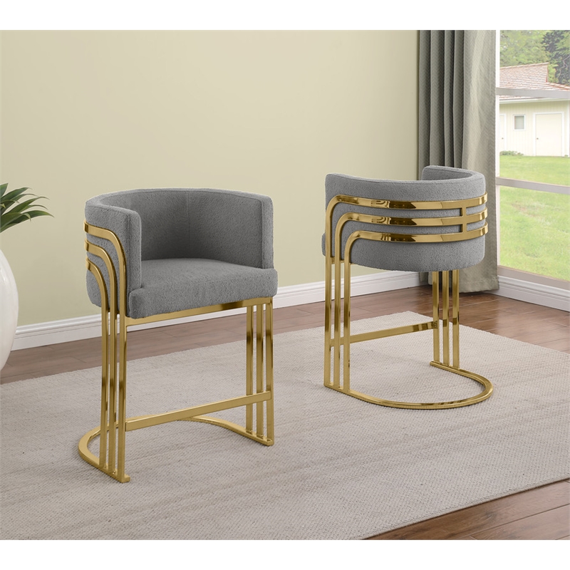 Best Quality Furniture Set of 2 Dark Gray Teddy Fabric Counterheight Chairs