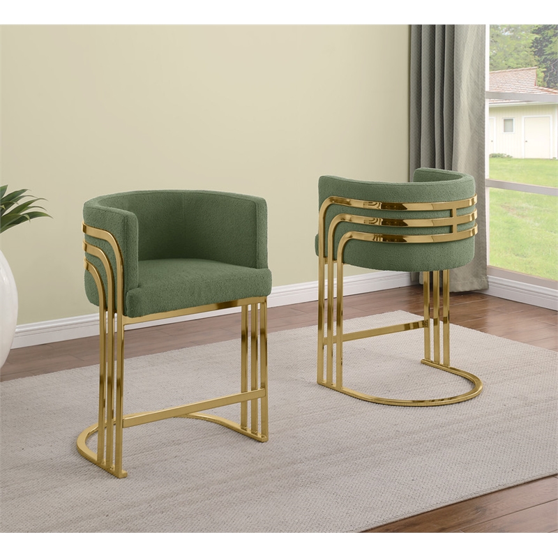 Best Quality Furniture Set of 2 Green Teddy Fabric Counterheight Chairs