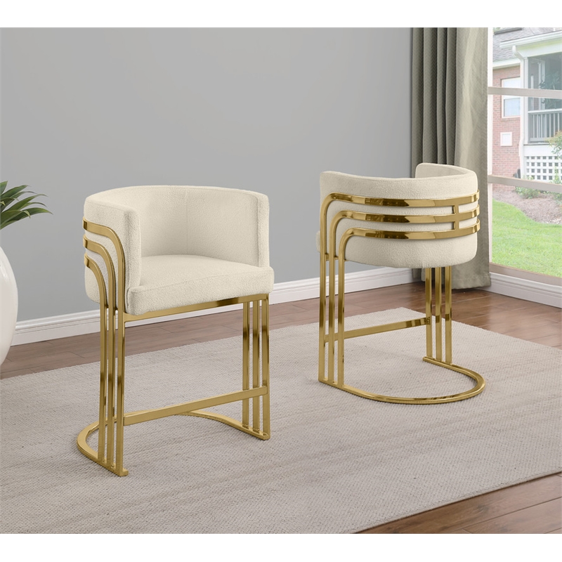Best Quality Furniture Set of 2 Cream Teddy Fabric Counterheight Chairs