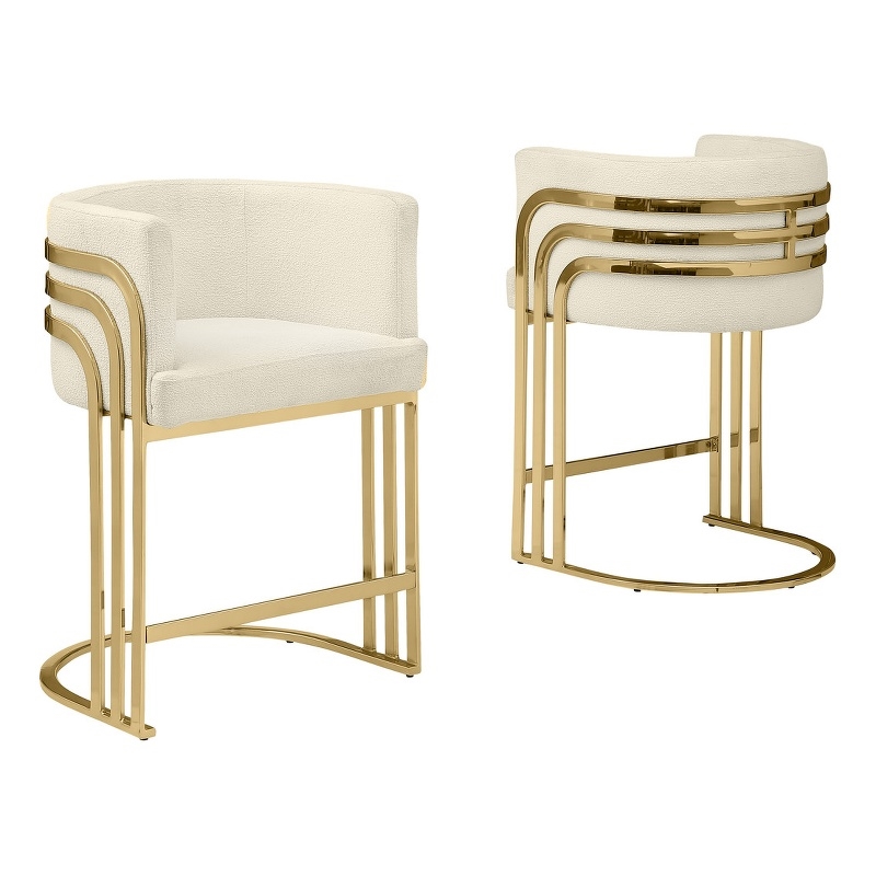 Best Quality Furniture Set of 2 Cream Teddy Fabric Counterheight Chairs