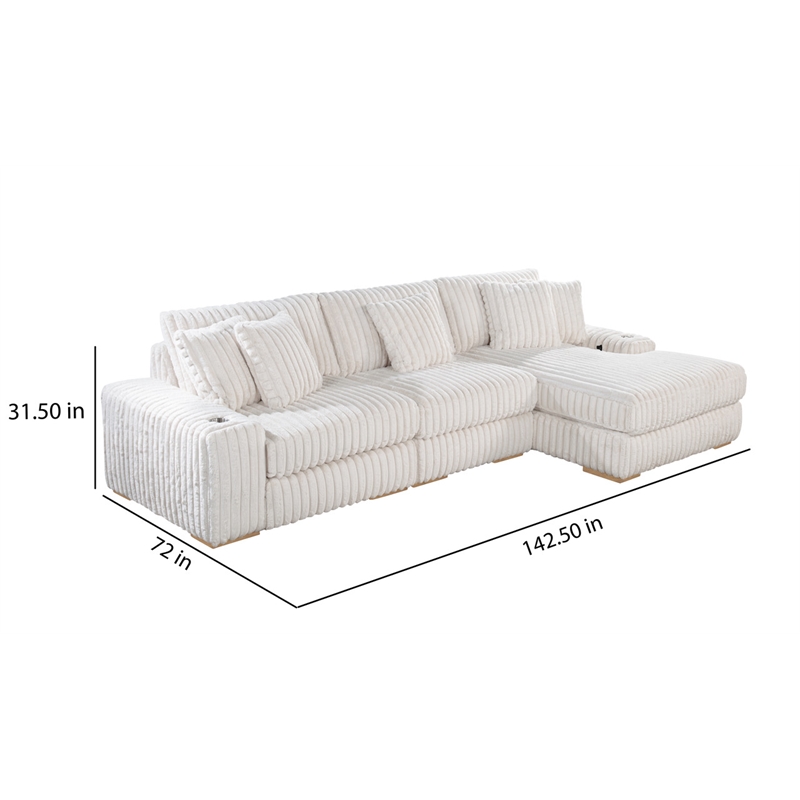 Best Quality Furniture Reversible Sectional in Fluffy Striped Beige Fabric