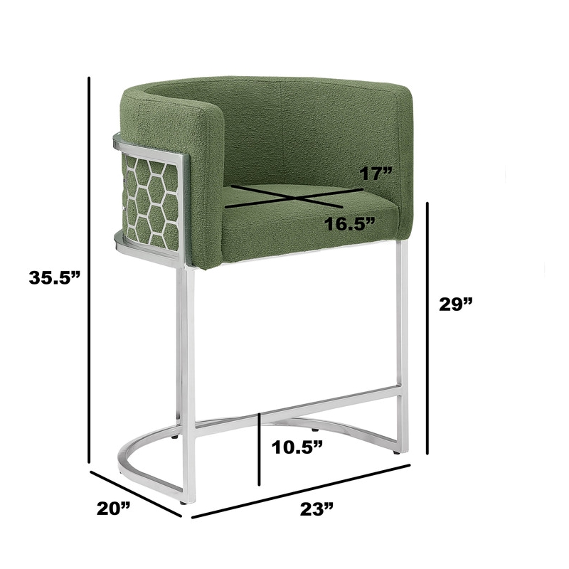Best Quality Furniture Single Barstool in Green Teddy Fabric and Chrome Base