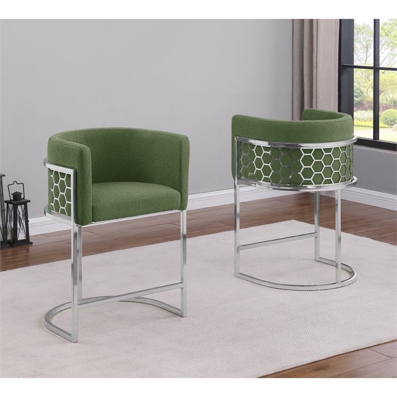 Best Quality Furniture Single Barstool in Green Teddy Fabric and Chrome Base