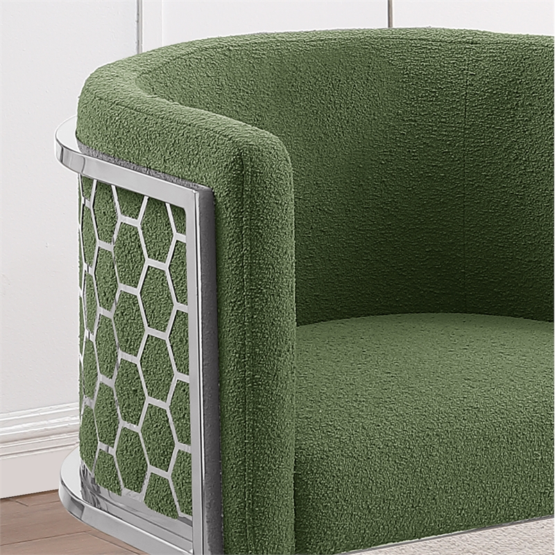 Best Quality Furniture Single Barstool in Green Teddy Fabric and Chrome Base