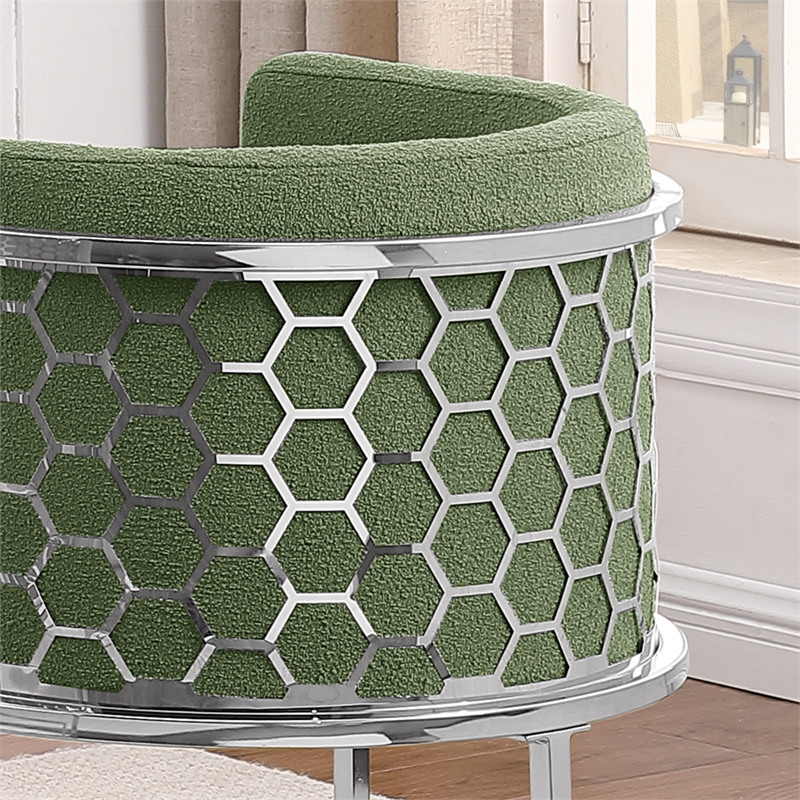Best Quality Furniture Single Barstool in Green Teddy Fabric and Chrome Base