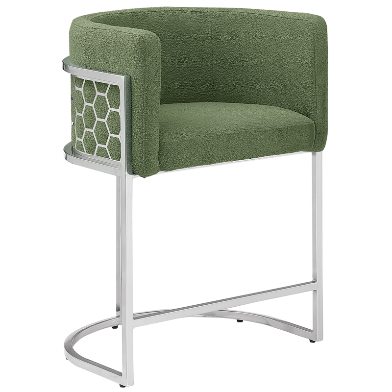 Best Quality Furniture Single Barstool in Green Teddy Fabric and Chrome Base