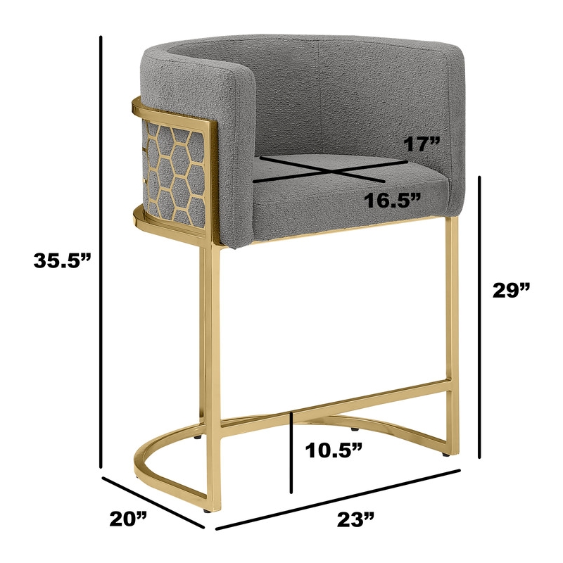 Best Quality Furniture Single Barstool in Gray Teddy Fabric and Chrome Base