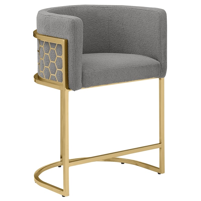 Best Quality Furniture Single Barstool in Gray Teddy Fabric and Chrome Base