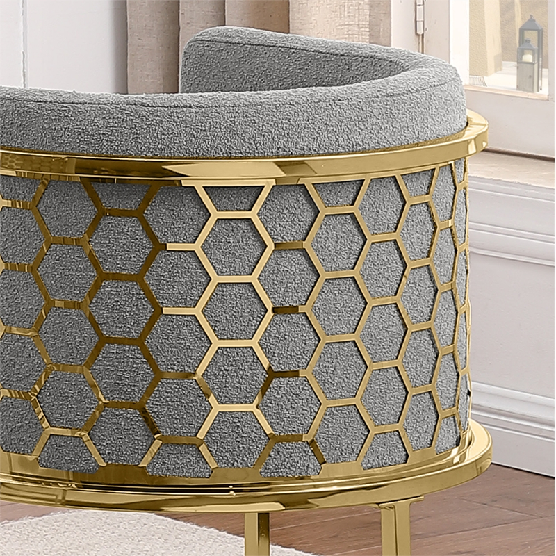 Best Quality Furniture Single Barstool in Gray Teddy Fabric and Chrome Base