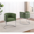 Best Quality Furniture Set of 2 Chairs in Green Teddy Fabric and Chrome Base