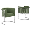 Best Quality Furniture Set of 2 Chairs in Green Teddy Fabric and Chrome Base