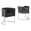 Best Quality Furniture Set of 2 Chairs in Black Teddy Fabric and Chrome Base